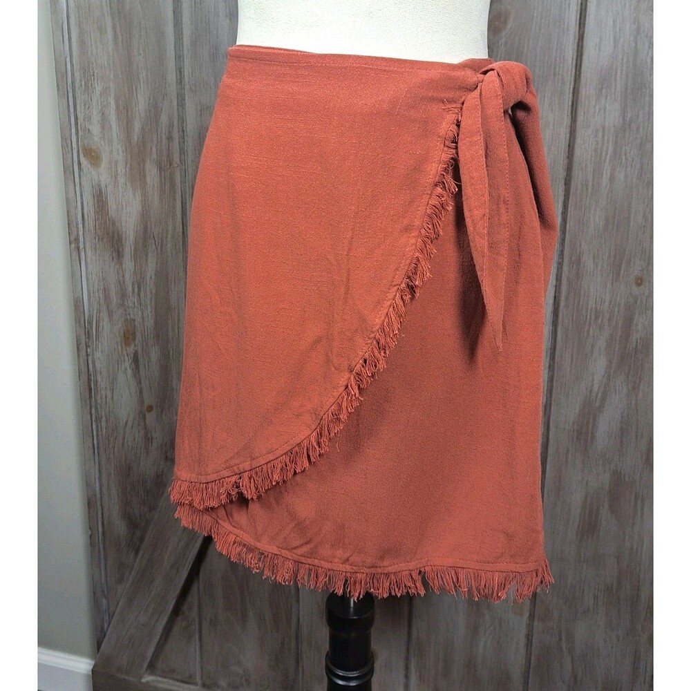 NWT Natural Life Wrap Style Tie Waist Skirt XL Flax Frayed Hem Rust Boho Beach